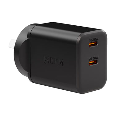 EFM ECO 40W Dual Port Wall Charger with GaN, Power Delivery and PPS - Black
